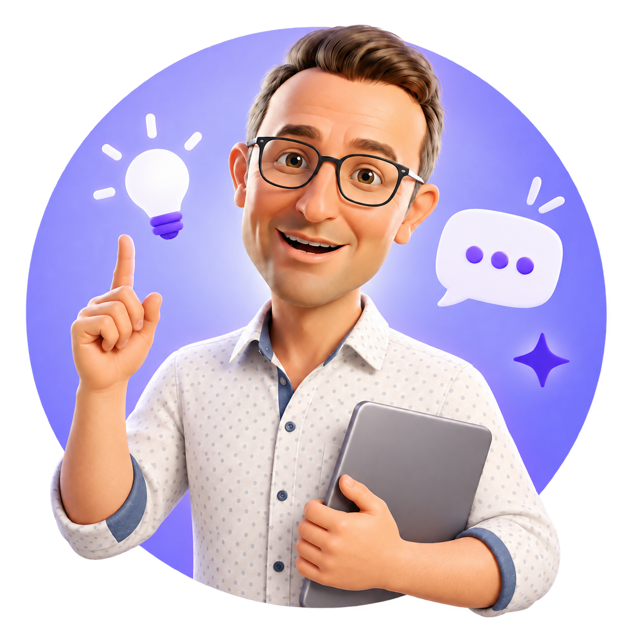 Avatar ilustrado de TutorIA, un docente con una tableta